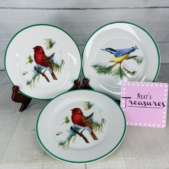 National Wildlife Federation WFE3 Songbird Red Birds 7.5" Salad Plates Set of 3 - Picture 1 of 16